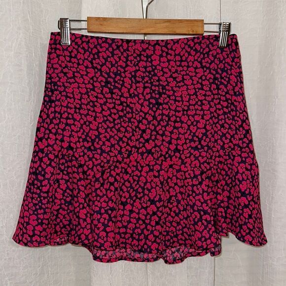 francesca’s M mi ami Godet Pink Animal Print Ruffle Inset Hem Mini Skirt - Picture 1 of 8